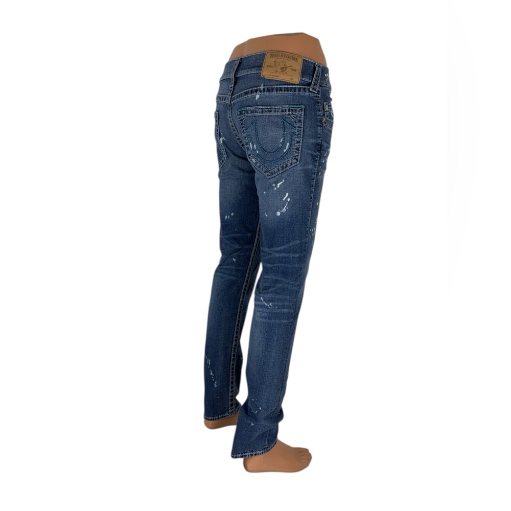 True Religion Men 30 Jeans Skinny No Flap Pockets Blue Contrast Stitch Big T EUC - Picture 5 of 11